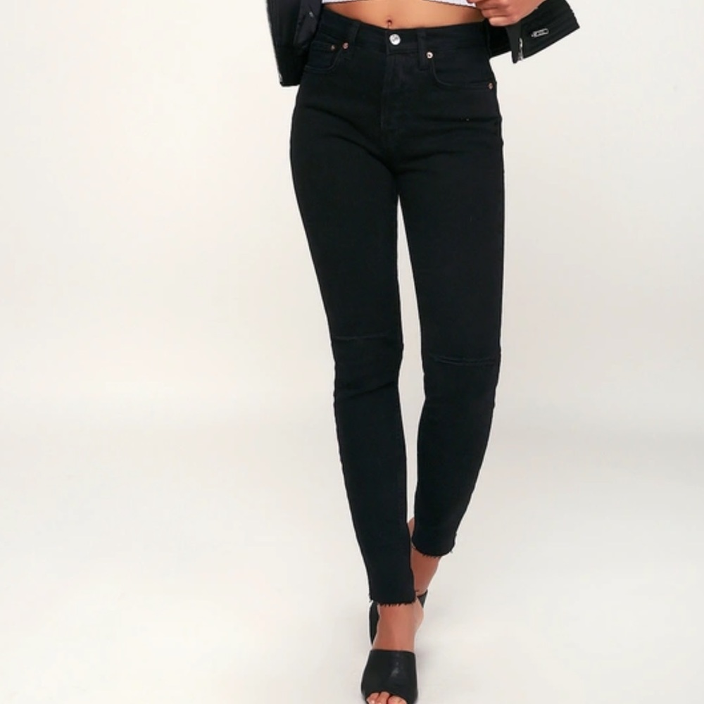 Free people Stella black high-waisted distressed skinny jeans